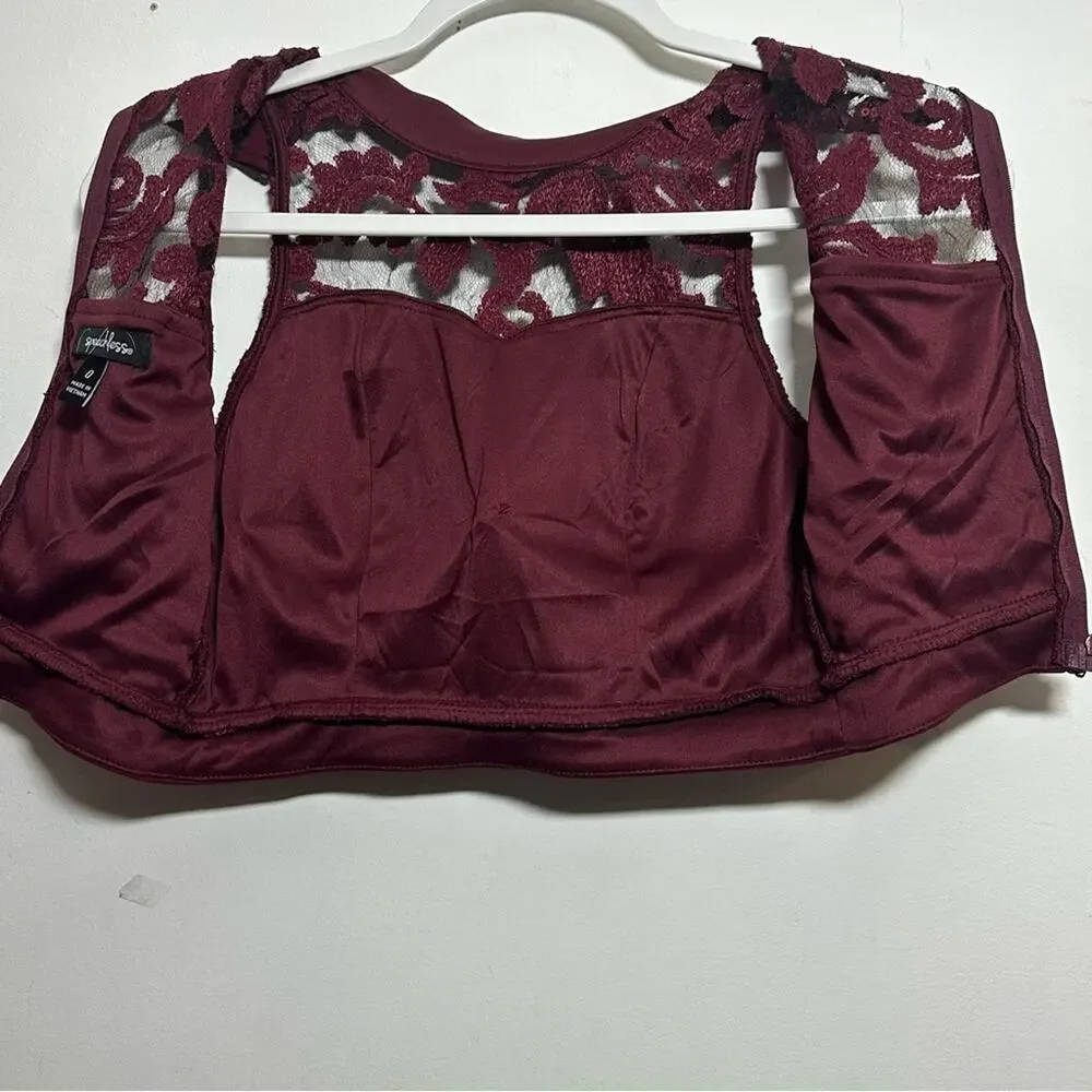 Sparkling Elegance Speechless Burgundy Lace Sequin Crop Top Size Adult 0 Dance